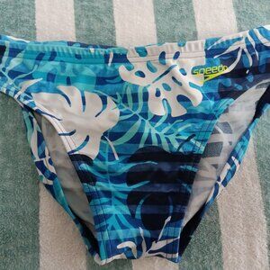 SPEEDO SWIM BRIEF, SIZE 30", BLUE LEAF PATTERN - (*) Pre-owned